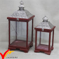 S/2 White Antique Vintage Distressed Wooden Candle Lantern with Metal Top for Wedding Decor